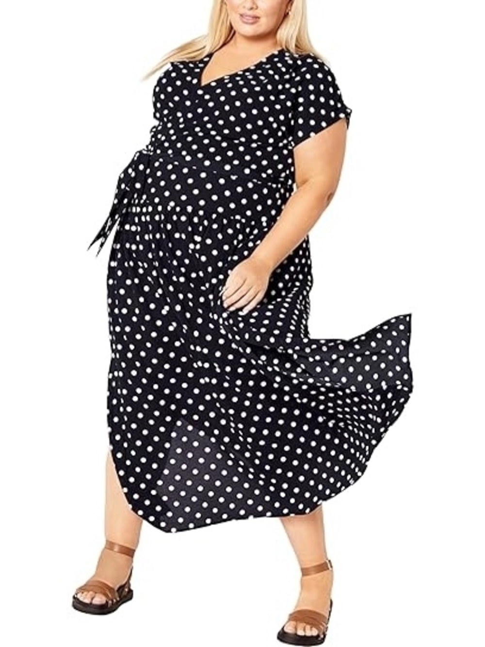 Lands' End - Navy & White Maxi Polka Dot Dress